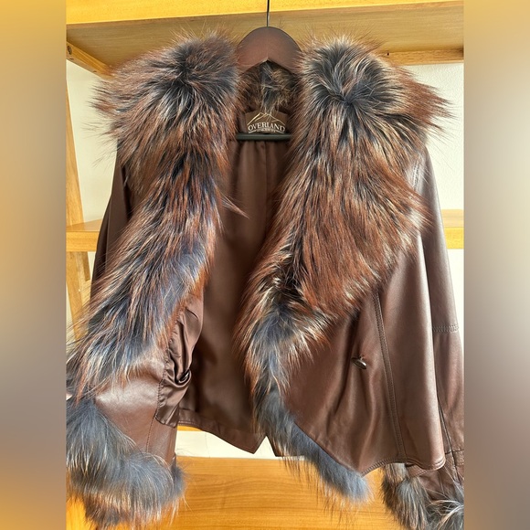 Overland Lambskin Brown Leather Jacket with Fox Fur Trim - size M - Picture 3 of 10